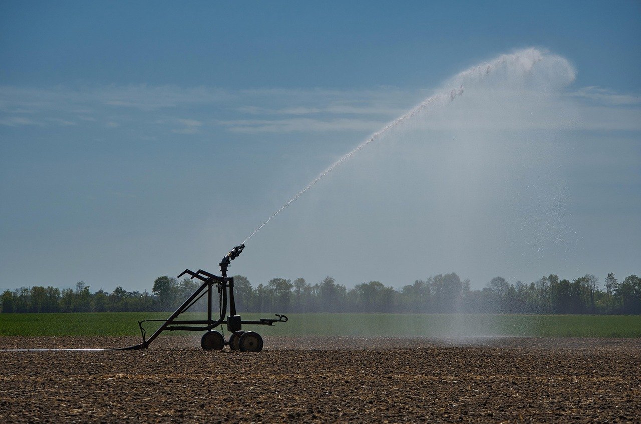 Modern irrigation system watering crops