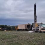 Borehole drilling rig in action.